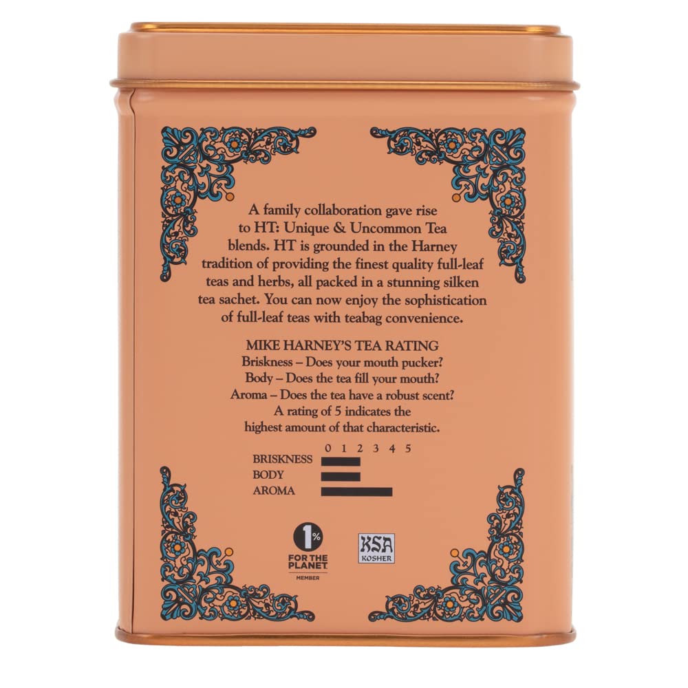 Harney & Sons Peaches & Ginger Black Tea, 20 Sachets in Tin | Black tea, peach & ginger flavors, sweet fruit with light spice, caffeinated