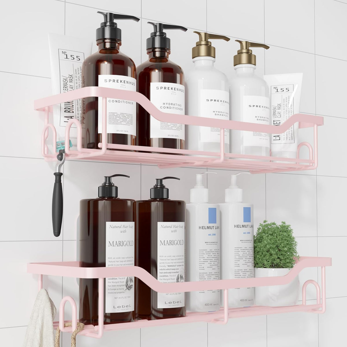 Shower Caddy, Adhesive Shower Organizer, Large, Pink