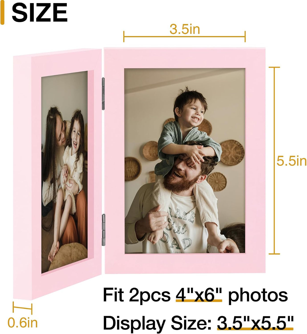 Double 4x6 Picture Frame Vertical, Pink