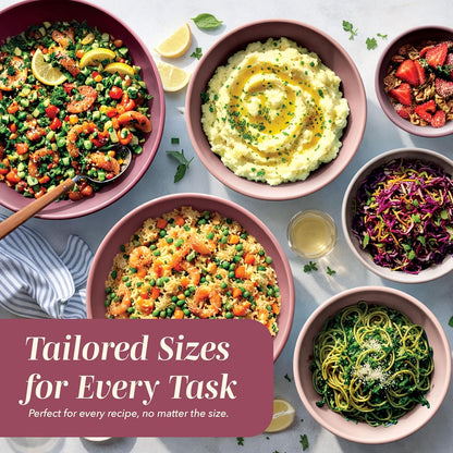 Mixing Bowls with Lids - 12 Piece Plastic Nesting Bowls Set includes 6 Prep Bowls and 6 Lids, Microwave Safe Mixing Bowl Set, Rose TPR Lid