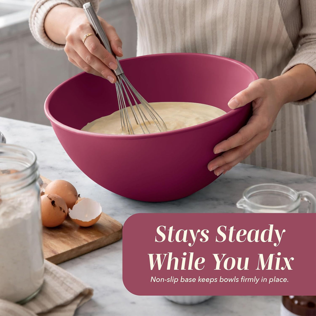 Mixing Bowls with Lids - 12 Piece Plastic Nesting Bowls Set includes 6 Prep Bowls and 6 Lids, Microwave Safe Mixing Bowl Set, Rose TPR Lid
