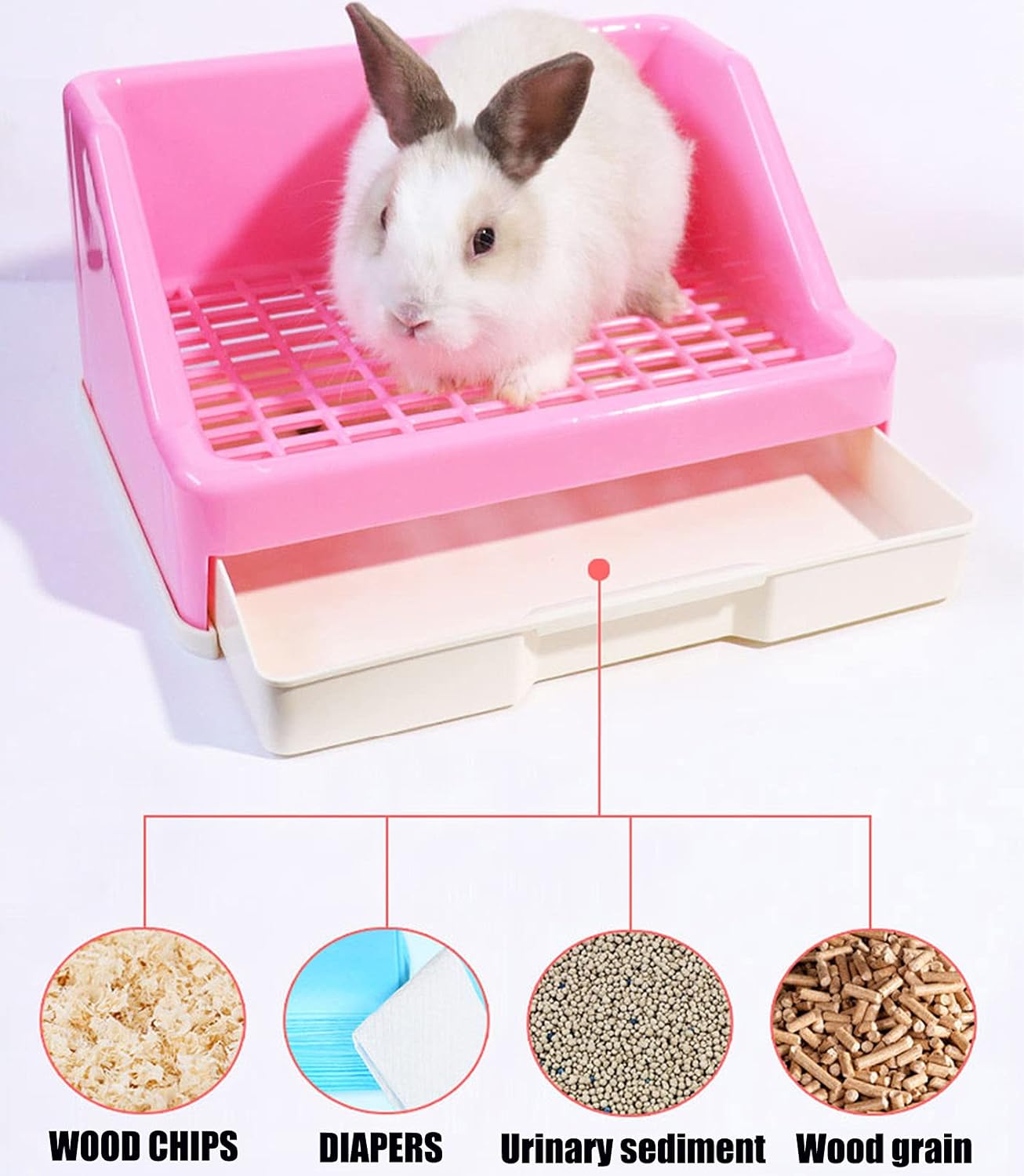 kathson Rabbit Litter Box Trainer Small Animal Potty Corner Toilet with Drawer Pet Cage Pan Litter Bedding Box for Adult Guinea Pig Hamster Bunny Ferret Galesaur Mouse Squirrel (Pink)