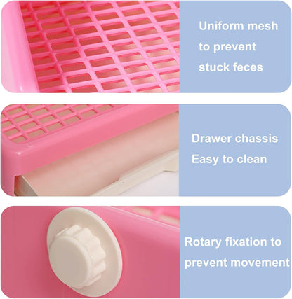 kathson Rabbit Litter Box Trainer Small Animal Potty Corner Toilet with Drawer Pet Cage Pan Litter Bedding Box for Adult Guinea Pig Hamster Bunny Ferret Galesaur Mouse Squirrel (Pink)