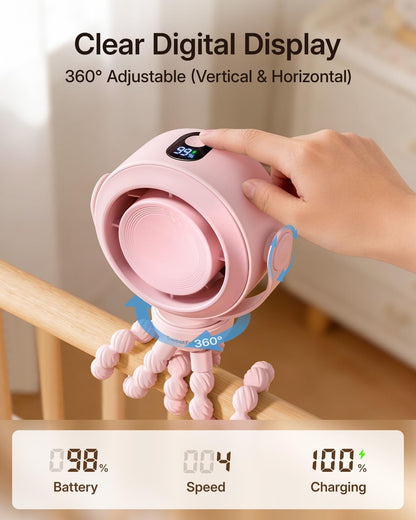 Portable Stroller Fan, Pinch-Proof Baby Fan - Pink