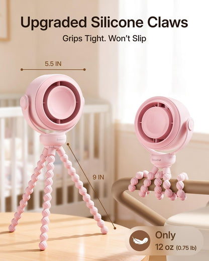 Portable Stroller Fan, Pinch-Proof Baby Fan - Pink