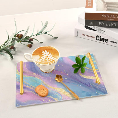 Pastel Pink Blue Marble Bathroom Perfume Vanity Tray Acrylic Serving Tray with Handles Decorative Party Platters for Coffee Tea Table Kitchen Countertop
