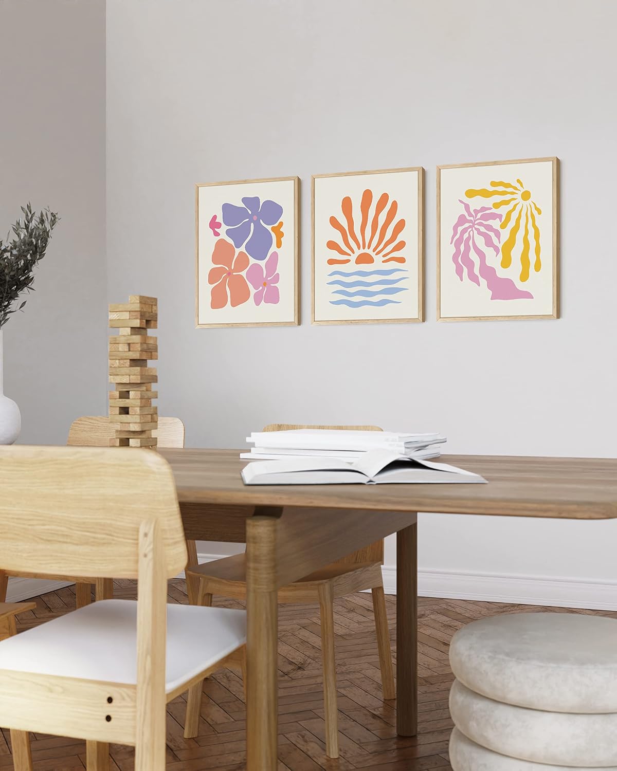 HAUS AND HUES Danish Pastel Preppy Prints - Set of 3 Flower Posters for Room Aesthetic, Pink Pictures for Wall Decor, Preppy Posters for Bedroom, Minimalist Abstract Wall Art (12x16, Unframed)