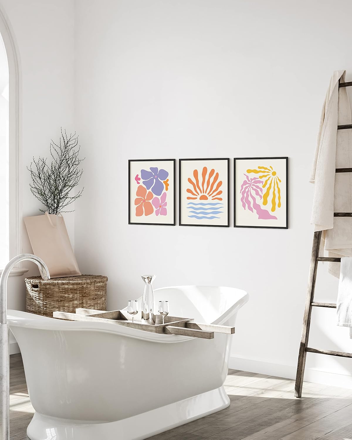 HAUS AND HUES Danish Pastel Preppy Prints - Set of 3 Flower Posters for Room Aesthetic, Pink Pictures for Wall Decor, Preppy Posters for Bedroom, Minimalist Abstract Wall Art (12x16, Unframed)