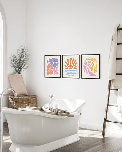 HAUS AND HUES Danish Pastel Preppy Prints - Set of 3 Flower Posters for Room Aesthetic, Pink Pictures for Wall Decor, Preppy Posters for Bedroom, Minimalist Abstract Wall Art (12x16, Unframed)