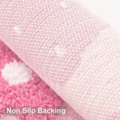 Anybar U-Shaped Toilet Rug 20x24'' - Super Soft Absorbent Bathroom Mat with Cute Strawberry & Flower Design, Non-Slip Quick-Dry Washable Contour Rug for Toilet, Bath Mats for Bathroom Decor（Pink）