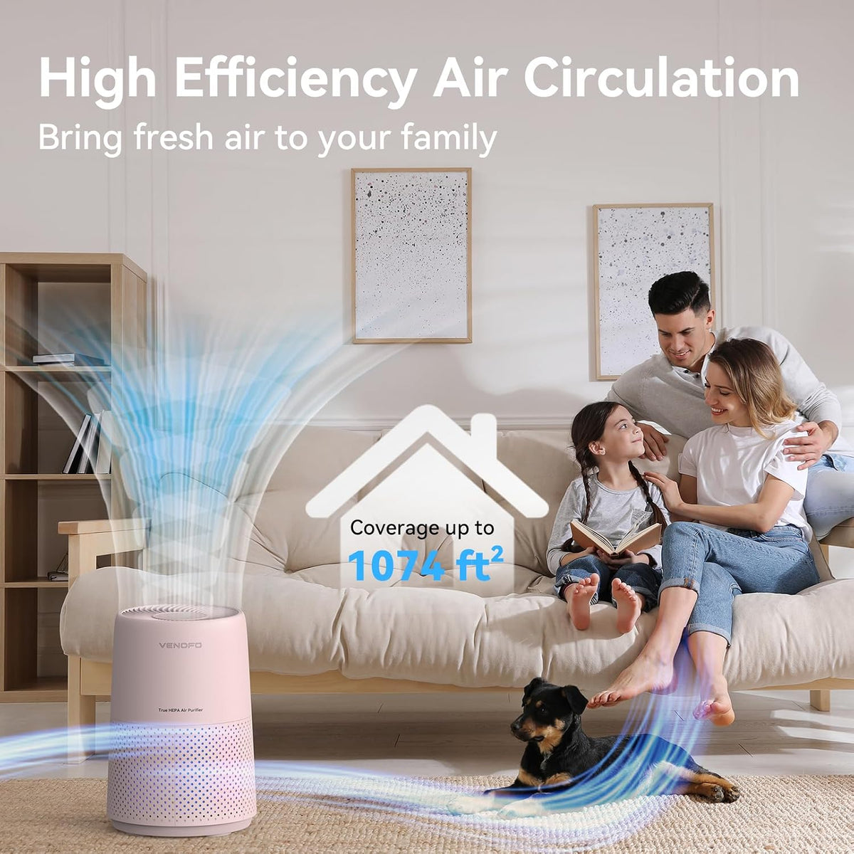 Air Purifiers for Bedroom, H13 HEPA Air Purifiers - Covers Up to 1074 ft² - 24dB Ultra-Quiet Sleep Mode, 360° Outlet Air Cleaner, Perfect for Home, Pets (Cream Pink)