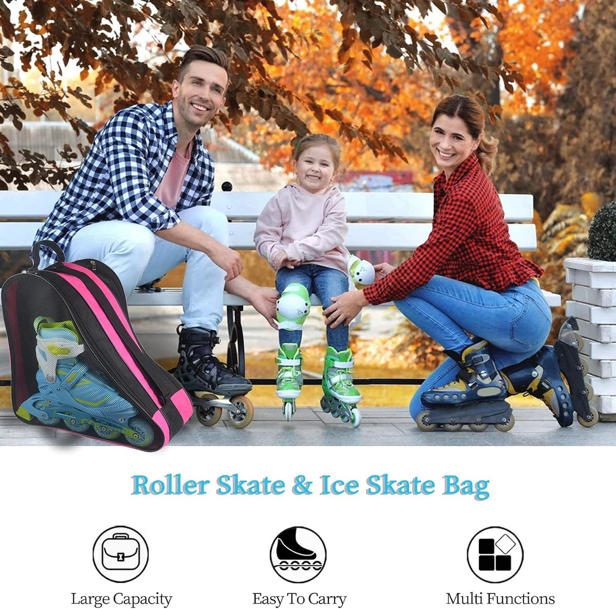 Roller Skate Bag,Adjustable Shoulder Strap ice Skate Bags for Girls Boys and Adults,Large Capacity Breathable Skate Bags Fit Quad Skates,Inline Skates,Roller Skates and Most Skate Accessories