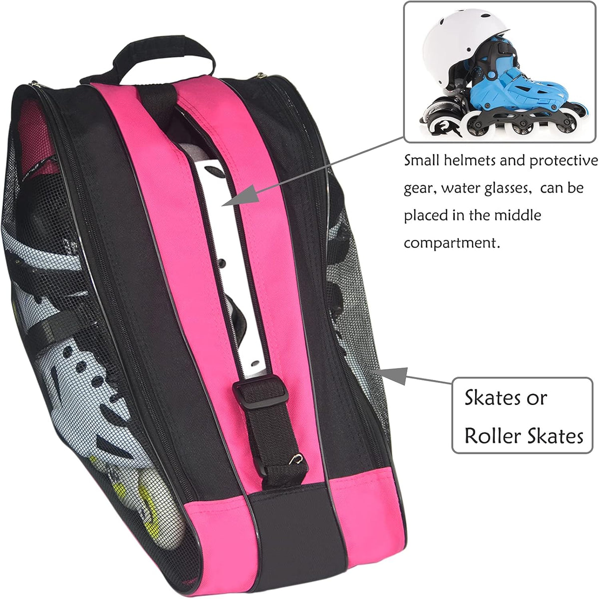 Roller Skate Bag,Adjustable Shoulder Strap ice Skate Bags for Girls Boys and Adults,Large Capacity Breathable Skate Bags Fit Quad Skates,Inline Skates,Roller Skates and Most Skate Accessories