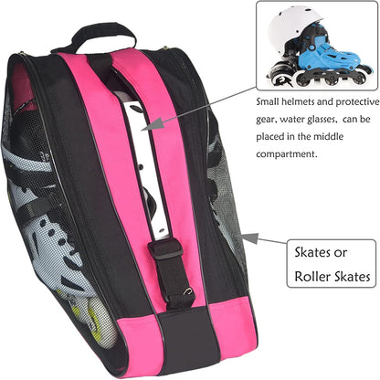 Roller Skate Bag,Adjustable Shoulder Strap ice Skate Bags for Girls Boys and Adults,Large Capacity Breathable Skate Bags Fit Quad Skates,Inline Skates,Roller Skates and Most Skate Accessories