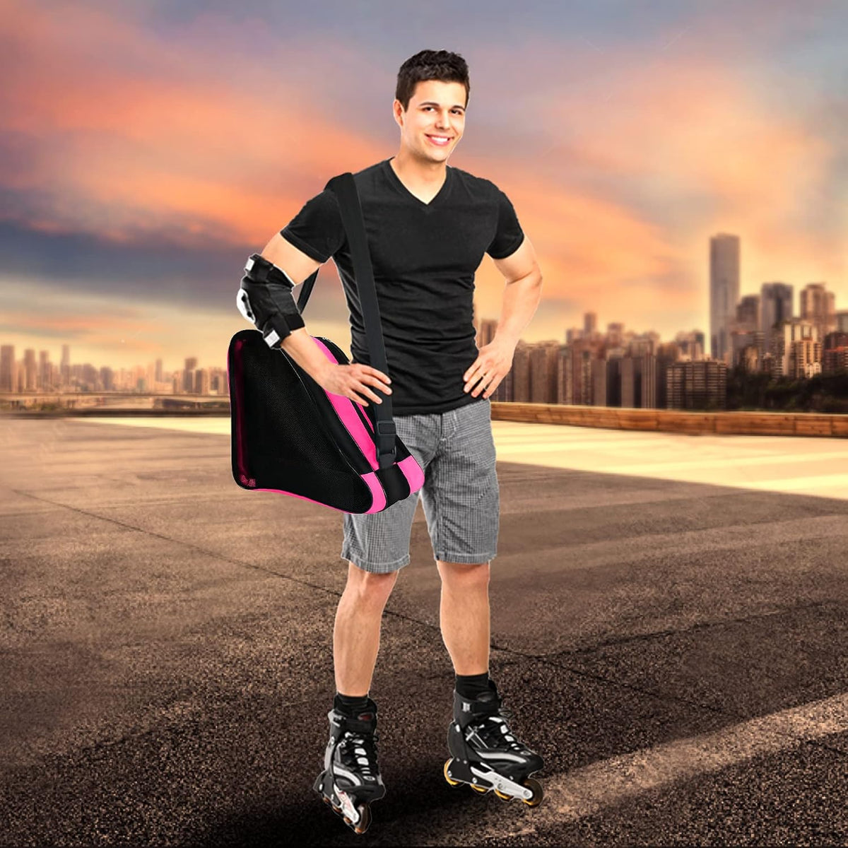 Roller Skate Bag,Adjustable Shoulder Strap ice Skate Bags for Girls Boys and Adults,Large Capacity Breathable Skate Bags Fit Quad Skates,Inline Skates,Roller Skates and Most Skate Accessories