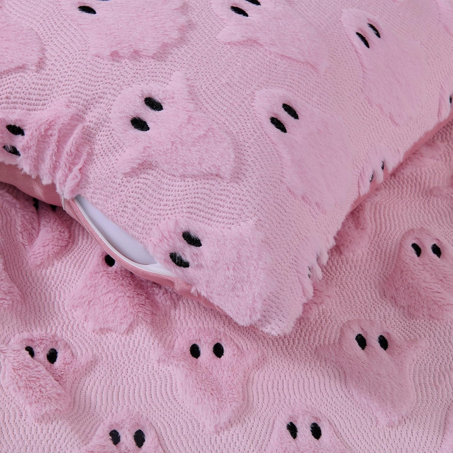 Halloween Decor Pillow Covers 18x18 inch Set of 2 Cute Ghost Throw Pillow Cases Soft Plush Faux Fur Couch Cushion Case for Chair Bed Sofa Bedroom Living Room Halloween Decorations Pink