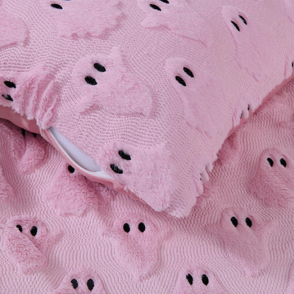 Halloween Decor Pillow Covers 18x18 inch Set of 2 Cute Ghost Throw Pillow Cases Soft Plush Faux Fur Couch Cushion Case for Chair Bed Sofa Bedroom Living Room Halloween Decorations Pink