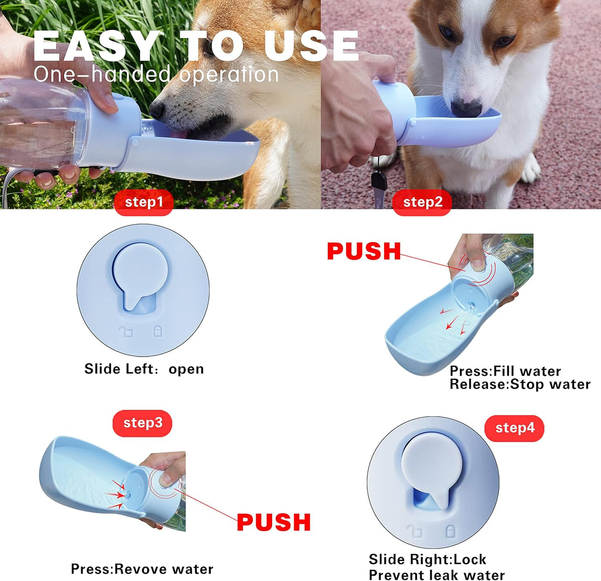 Foldable Dog Water Bottle, Leak-Proof Portable Water Dispenser with Travel Bowl, 10oz for Small Dogs, Cats, Puppies on Walks, Hiking & Travel, Dishwasher Safe Pet Supplies