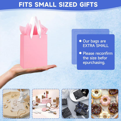12 Pack Small Pink Gift Bags with Handles & 24 Tissue Paper