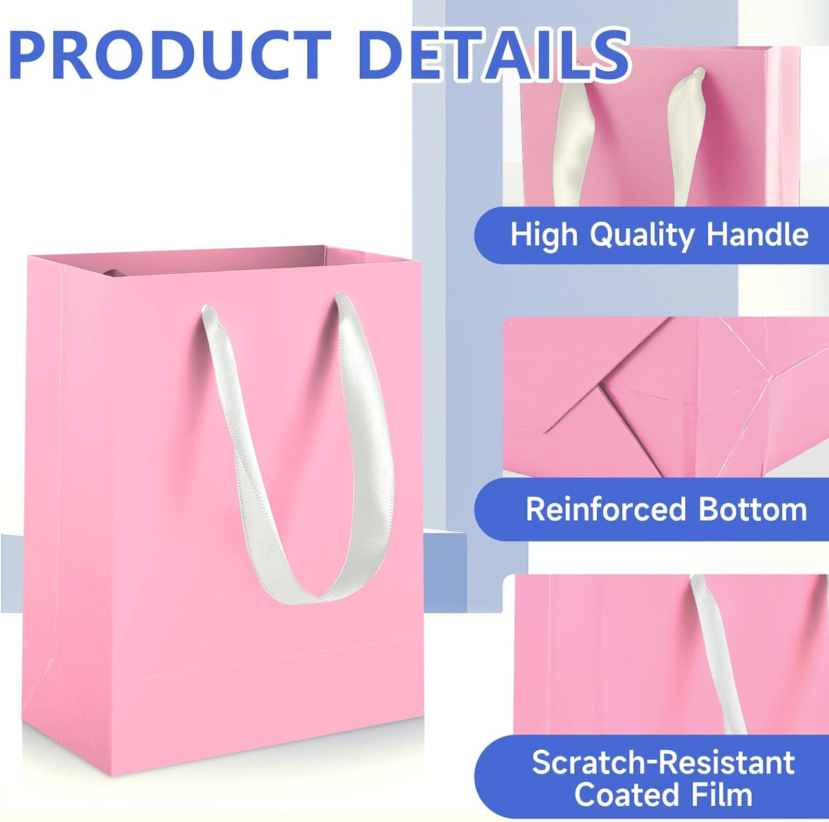12 Pack Small Pink Gift Bags with Handles & 24 Tissue Paper
