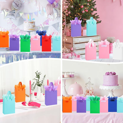 12 Pack Small Pink Gift Bags with Handles & 24 Tissue Paper