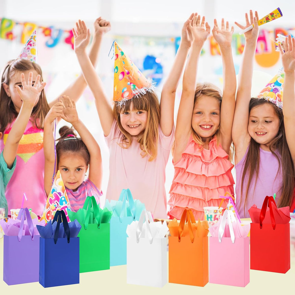 12 Pack Small Pink Gift Bags with Handles & 24 Tissue Paper