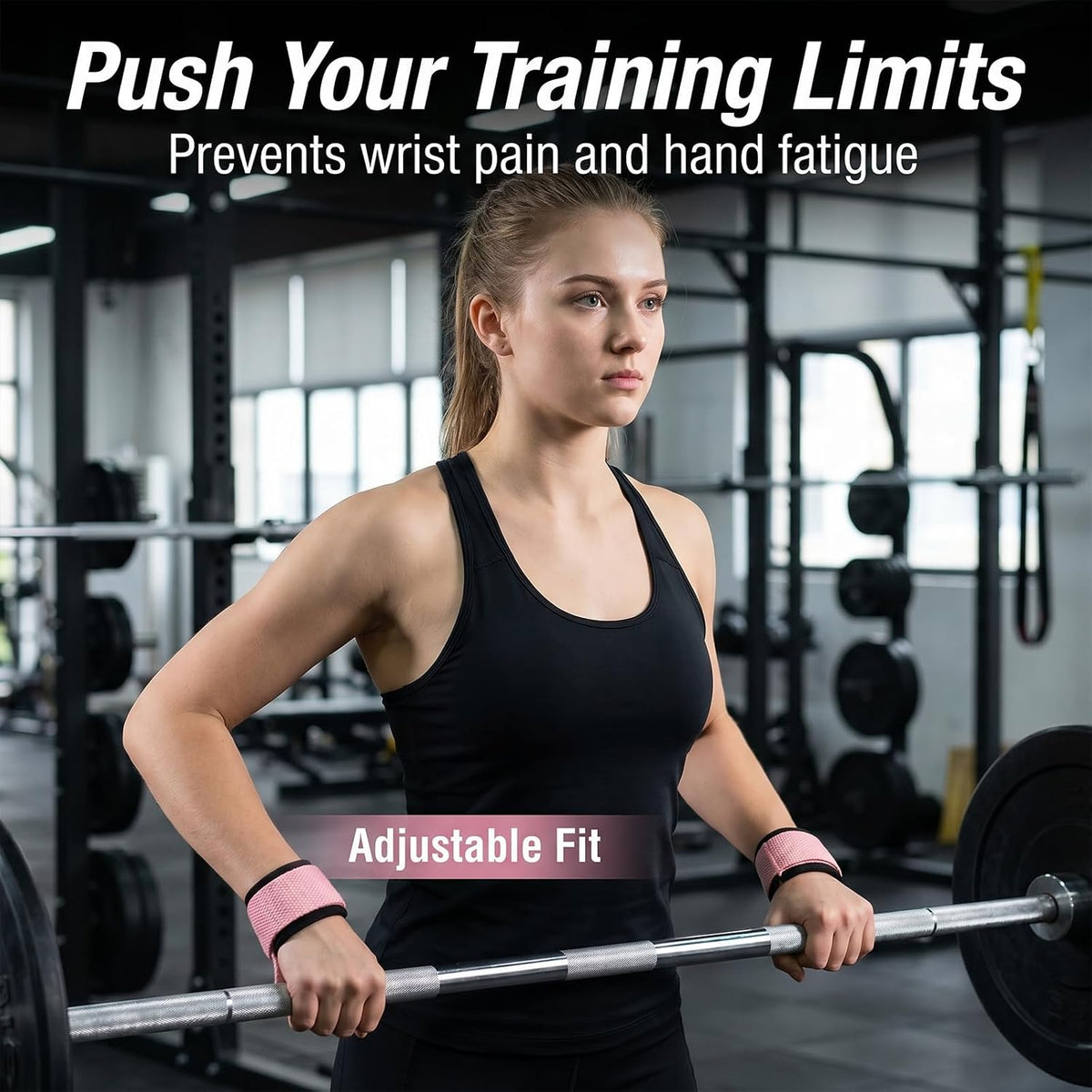 Lifting Straps for Weightlifting, 23.5" Polyester Cotton Gym Grips with Sponge Padded Wrist Support, Heavy Duty Straps for Deadlifts Powerlifting, Non-Slip Silicone Dots, Pair of 2