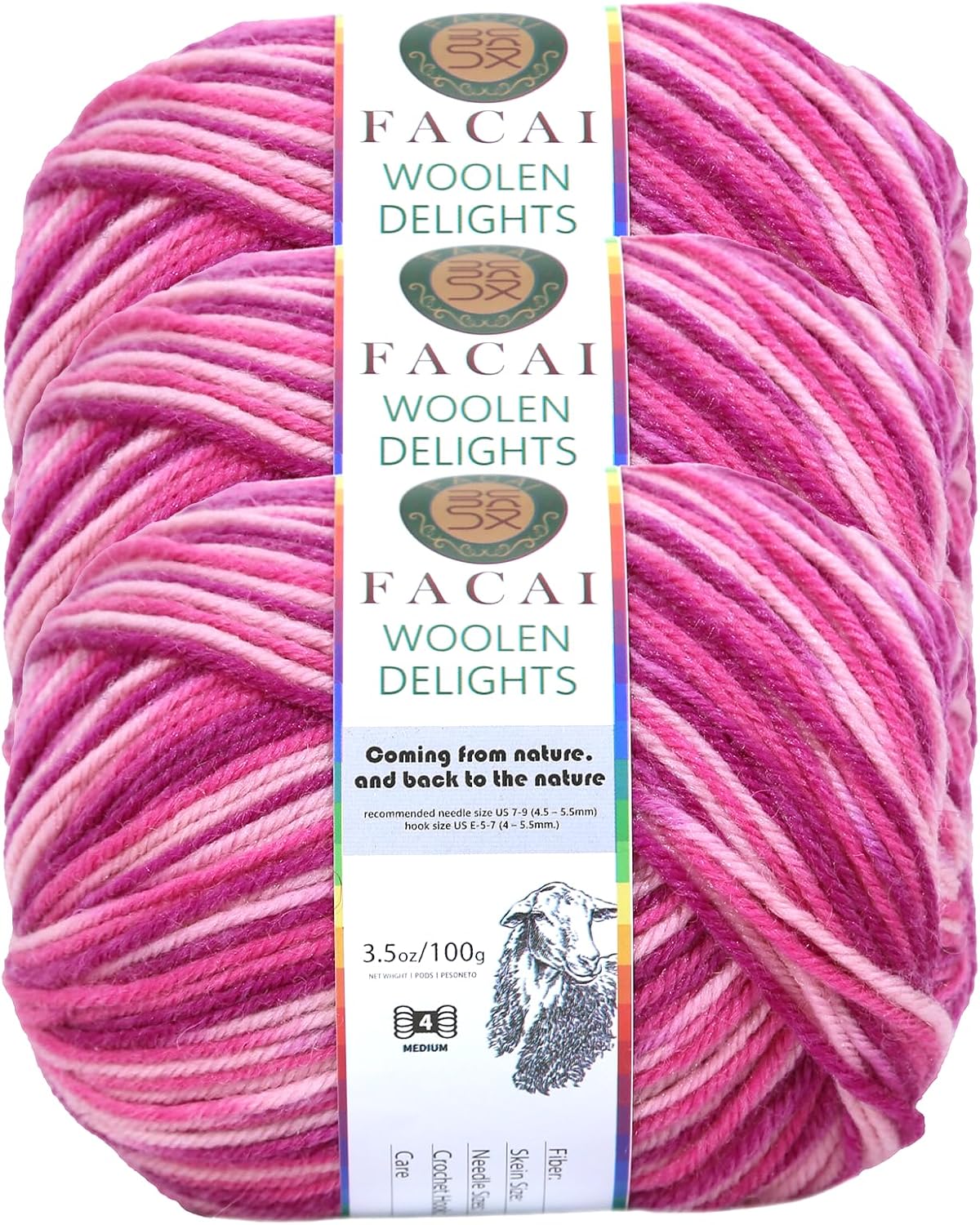 Facai Blend Merino Wool Yarn for Knitting - Worsted Weight,197yds (3.5oz) Ball, Ideal for Sweaters, Scarves, and Accessories (3, Peach Flower)