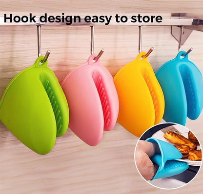 2 Pairs (Blue & Pink), Mini Silicone Oven Gloves, Mini Finger Protector Pot Holder for Kitchen,Cooking,Baking,BBQHeat Resistant Gloves，can be Washed in the Dishwasher