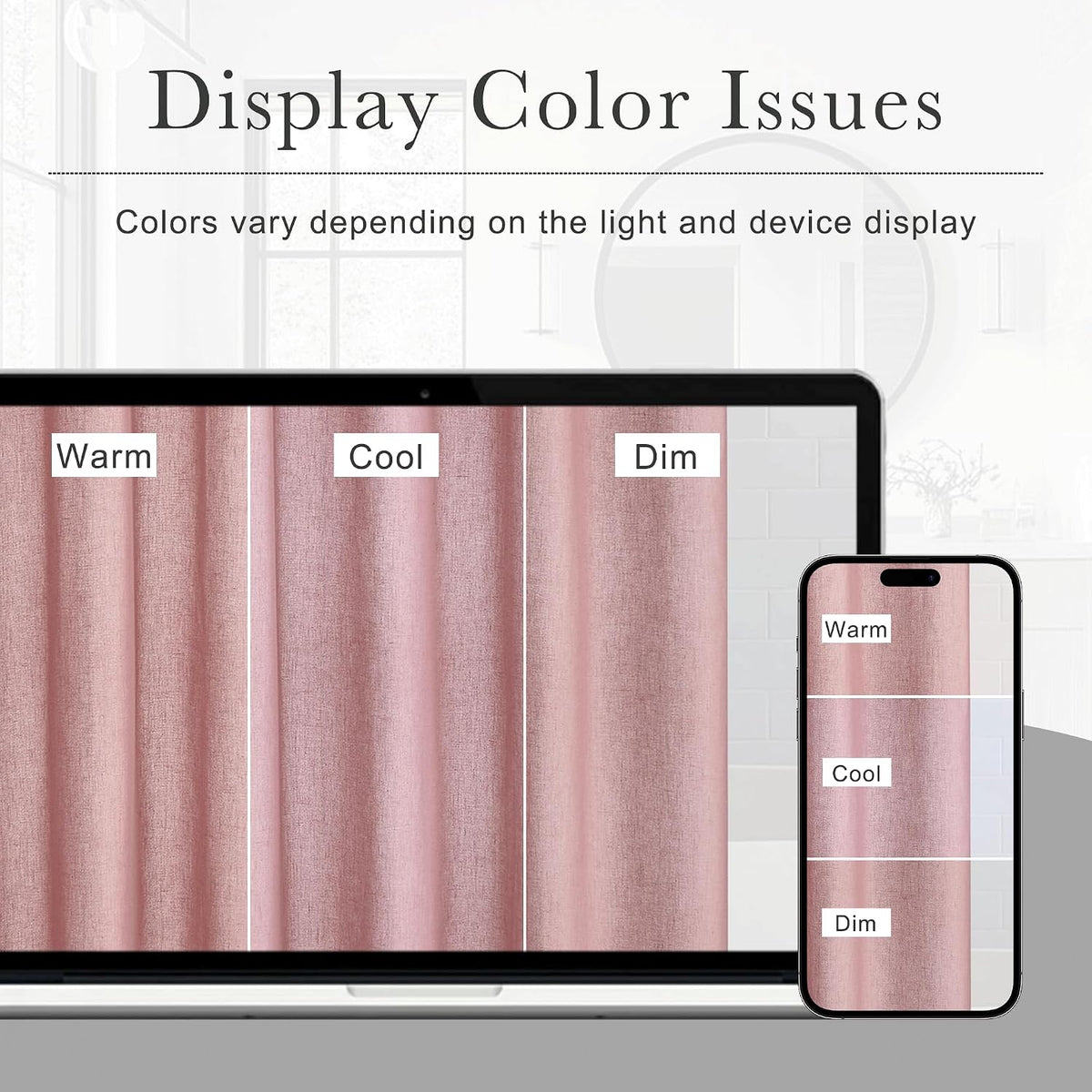 Linen Fabric Shower Curtains-Semi Sheer Button Hole Lightweight Waterproof Privacy Light Filtering Shower Curtains for Nursery Bathroom with 12 Hooks, 72 x 72 inches Long, Dusty Pink, 1 Panel