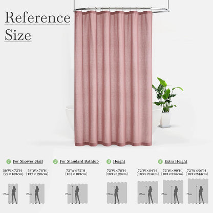 Linen Fabric Shower Curtains-Semi Sheer Button Hole Lightweight Waterproof Privacy Light Filtering Shower Curtains for Nursery Bathroom with 12 Hooks, 72 x 72 inches Long, Dusty Pink, 1 Panel
