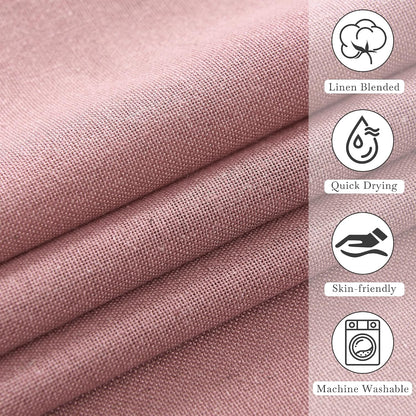 Linen Fabric Shower Curtains-Semi Sheer Button Hole Lightweight Waterproof Privacy Light Filtering Shower Curtains for Nursery Bathroom with 12 Hooks, 72 x 72 inches Long, Dusty Pink, 1 Panel