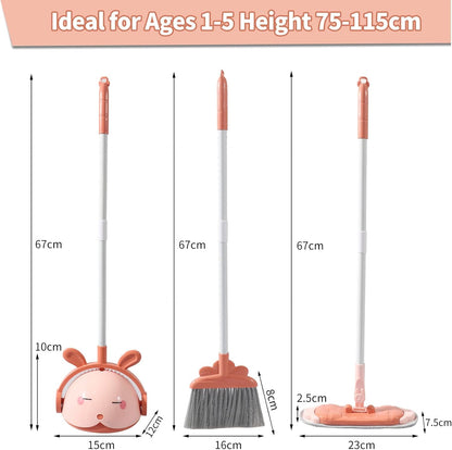 Kids Cleaning Toy Set, Mini Child Broom, Mop and Dustpan, Little Housekeeping Helper Set ,Pretend Home Cleaning Play Set for Toddler Height 75-115cm ,6pcs (Pink)