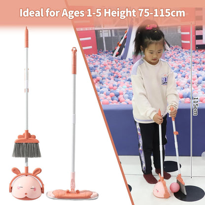 Kids Cleaning Toy Set, Mini Child Broom, Mop and Dustpan, Little Housekeeping Helper Set ,Pretend Home Cleaning Play Set for Toddler Height 75-115cm ,6pcs (Pink)