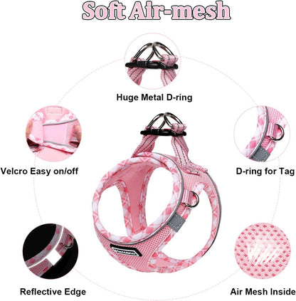 Soft Mesh Dog Harness and Leash Set, Step-in Reflective Breathable Lightweight Vest Harnesses with Safety Buckle for Small Dogs, Cats (Pink, S)