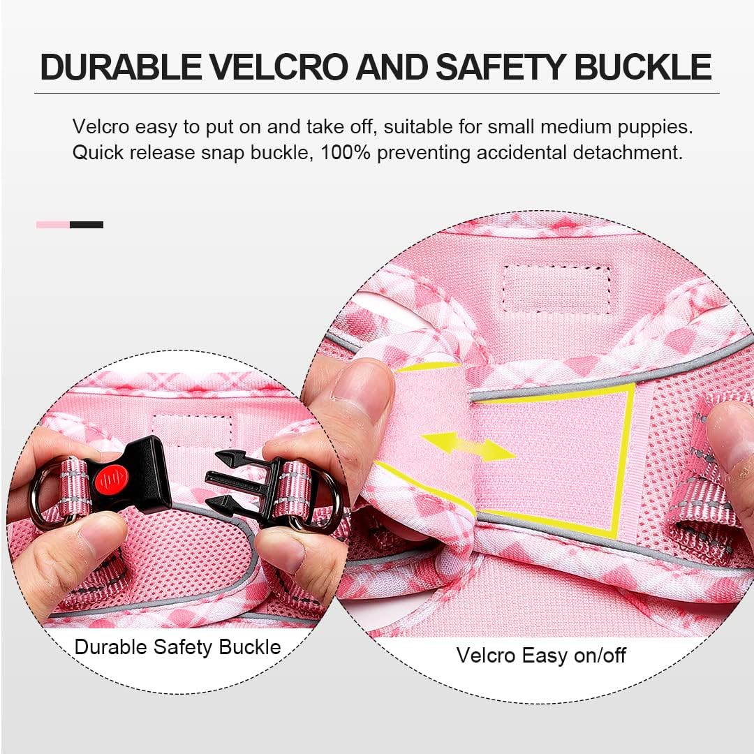 Soft Mesh Dog Harness and Leash Set, Step-in Reflective Breathable Lightweight Vest Harnesses with Safety Buckle for Small Dogs, Cats (Pink, S)