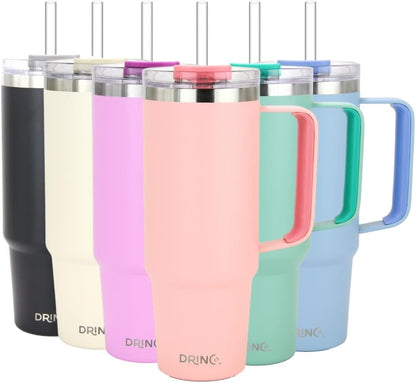40oz 30 oz Tumbler with Handle, Straw Lid, Insulated Stainless Steel Travel Mug Water Bottle Ice Coffee Cup For Cold and Hot, BigSur (30oz Peach)