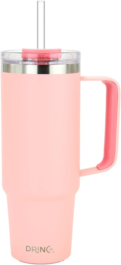 40oz 30 oz Tumbler with Handle, Straw Lid, Insulated Stainless Steel Travel Mug Water Bottle Ice Coffee Cup For Cold and Hot, BigSur (30oz Peach)