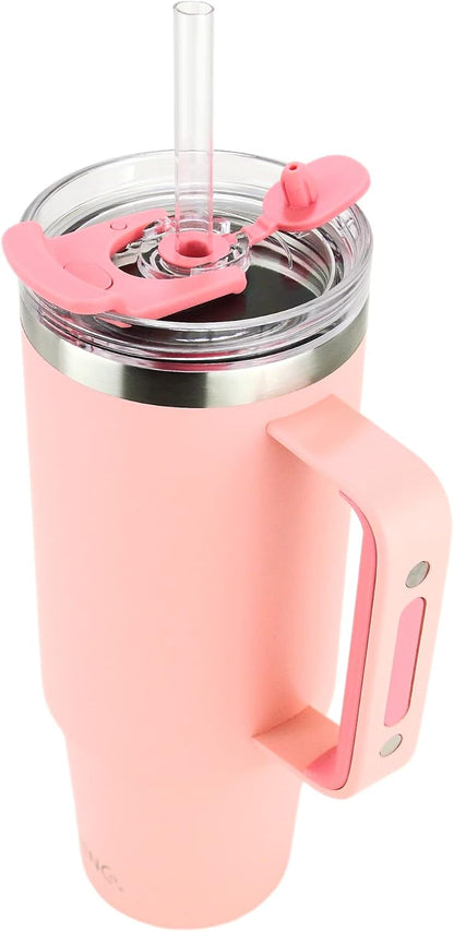 40oz 30 oz Tumbler with Handle, Straw Lid, Insulated Stainless Steel Travel Mug Water Bottle Ice Coffee Cup For Cold and Hot, BigSur (30oz Peach)