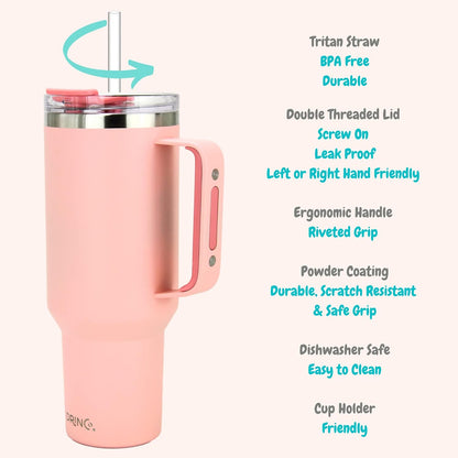 40oz 30 oz Tumbler with Handle, Straw Lid, Insulated Stainless Steel Travel Mug Water Bottle Ice Coffee Cup For Cold and Hot, BigSur (30oz Peach)