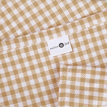 Native Fab Gingham Mini Check Set of 4 Cloth Dinner Napkins 16x16 inches Soft, Absorbent, Cotton Napkins - Reusable Everyday Use Fabric Napkins - Beige and White
