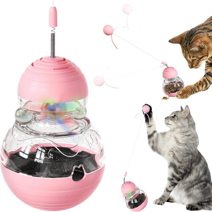 Cat Toy for Indoor Cats, Cat Toy Interactive - Wobble Tracking Balls Treat Dispenser Kitten Toys, Cat Stimulation Toys, Slow Food Dispenser Feeder (Pink)