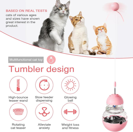 Cat Toy for Indoor Cats, Cat Toy Interactive - Wobble Tracking Balls Treat Dispenser Kitten Toys, Cat Stimulation Toys, Slow Food Dispenser Feeder (Pink)