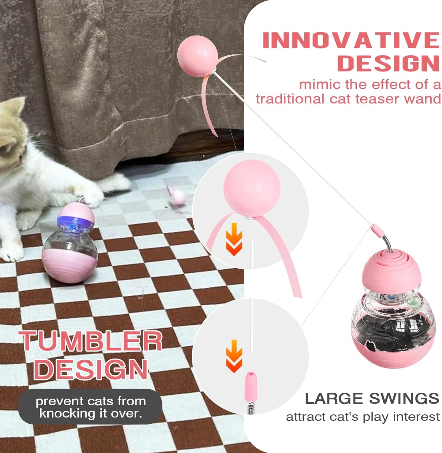 Cat Toy for Indoor Cats, Cat Toy Interactive - Wobble Tracking Balls Treat Dispenser Kitten Toys, Cat Stimulation Toys, Slow Food Dispenser Feeder (Pink)