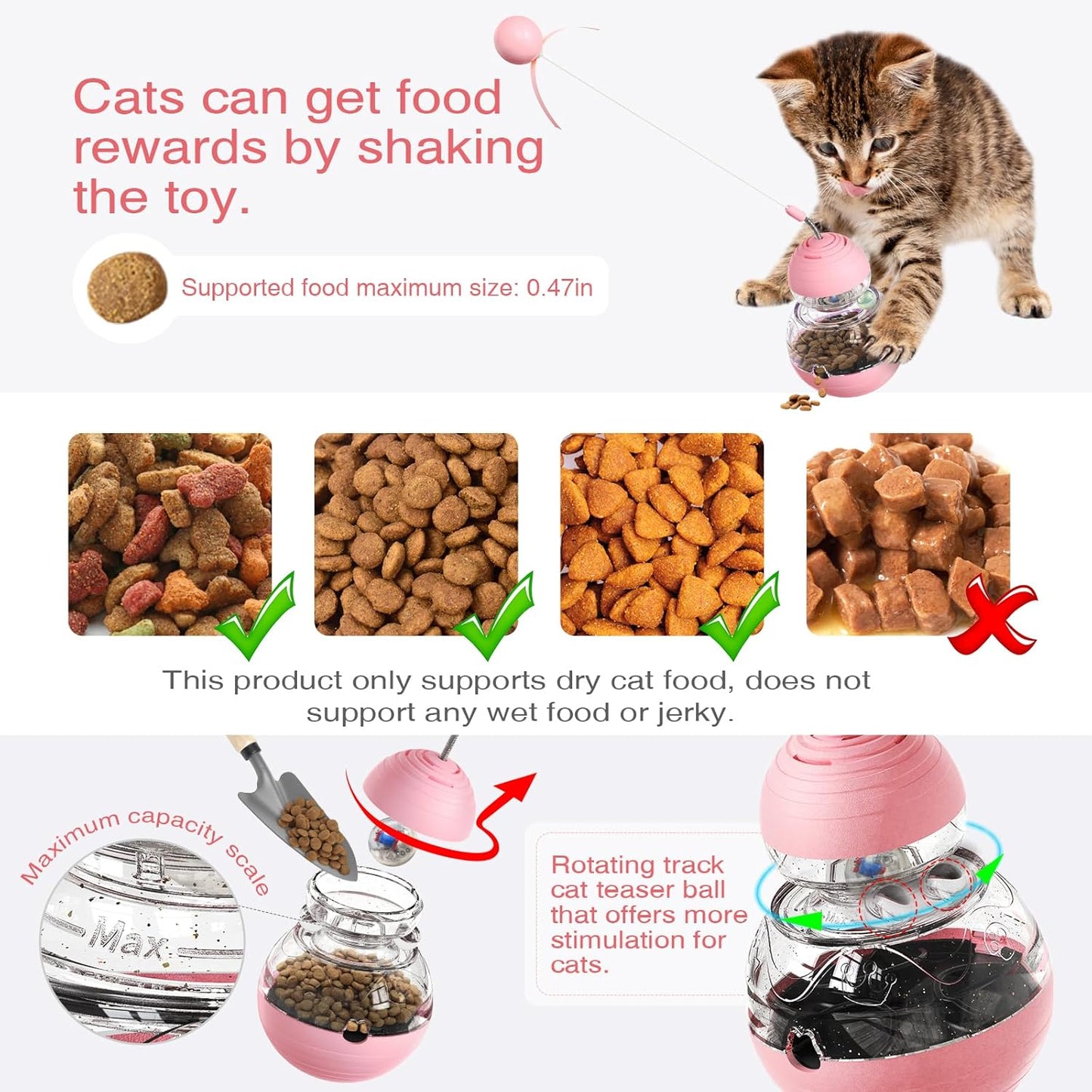 Cat Toy for Indoor Cats, Cat Toy Interactive - Wobble Tracking Balls Treat Dispenser Kitten Toys, Cat Stimulation Toys, Slow Food Dispenser Feeder (Pink)