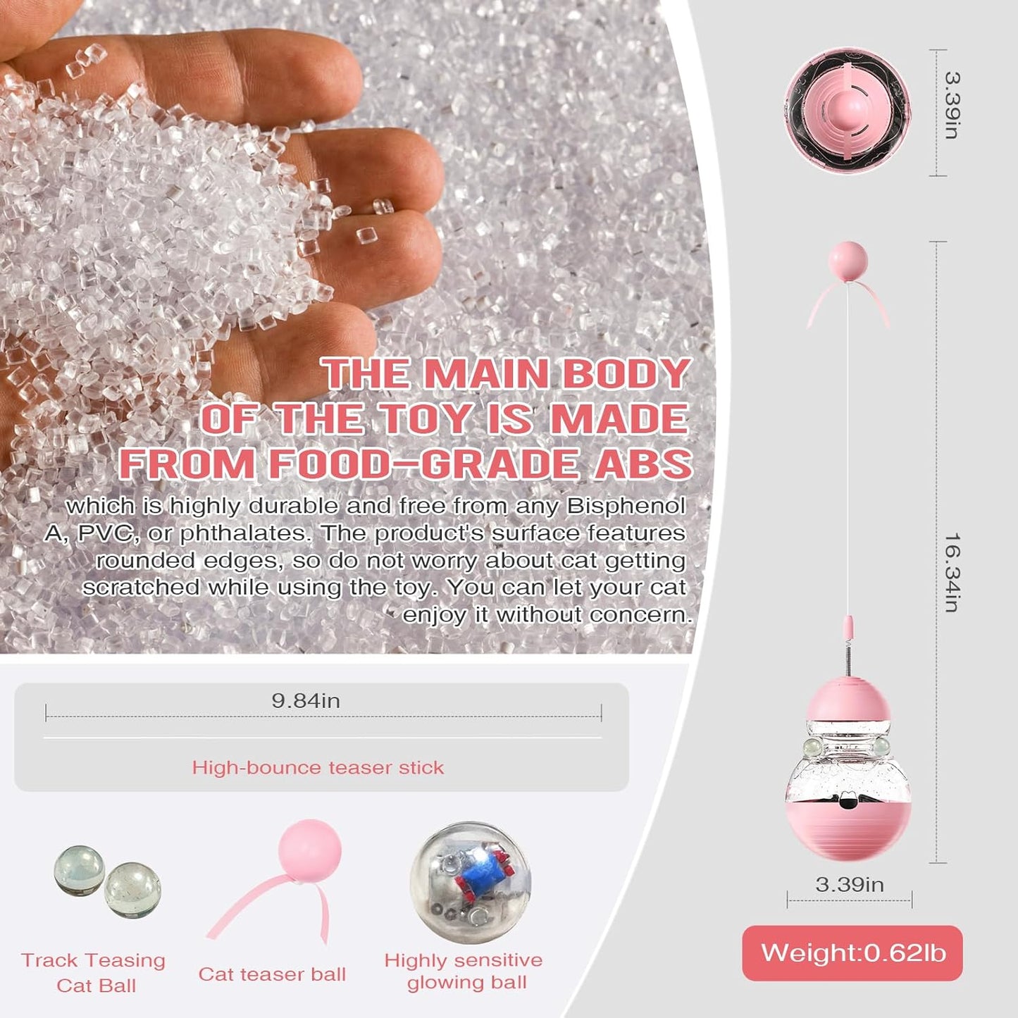 Cat Toy for Indoor Cats, Cat Toy Interactive - Wobble Tracking Balls Treat Dispenser Kitten Toys, Cat Stimulation Toys, Slow Food Dispenser Feeder (Pink)