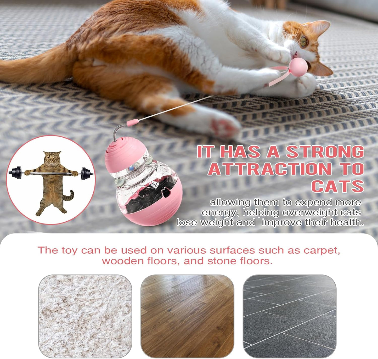 Cat Toy for Indoor Cats, Cat Toy Interactive - Wobble Tracking Balls Treat Dispenser Kitten Toys, Cat Stimulation Toys, Slow Food Dispenser Feeder (Pink)