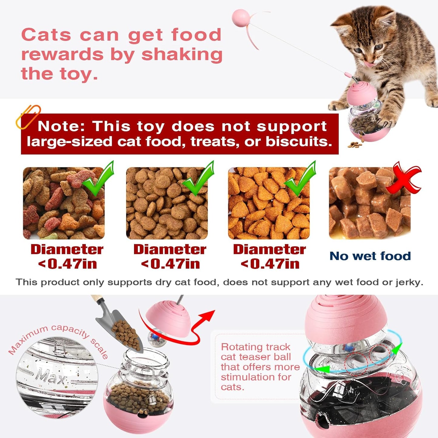Cat Toy for Indoor Cats, Cat Toy Interactive - Wobble Tracking Balls Treat Dispenser Kitten Toys, Cat Stimulation Toys, Slow Food Dispenser Feeder (Pink)