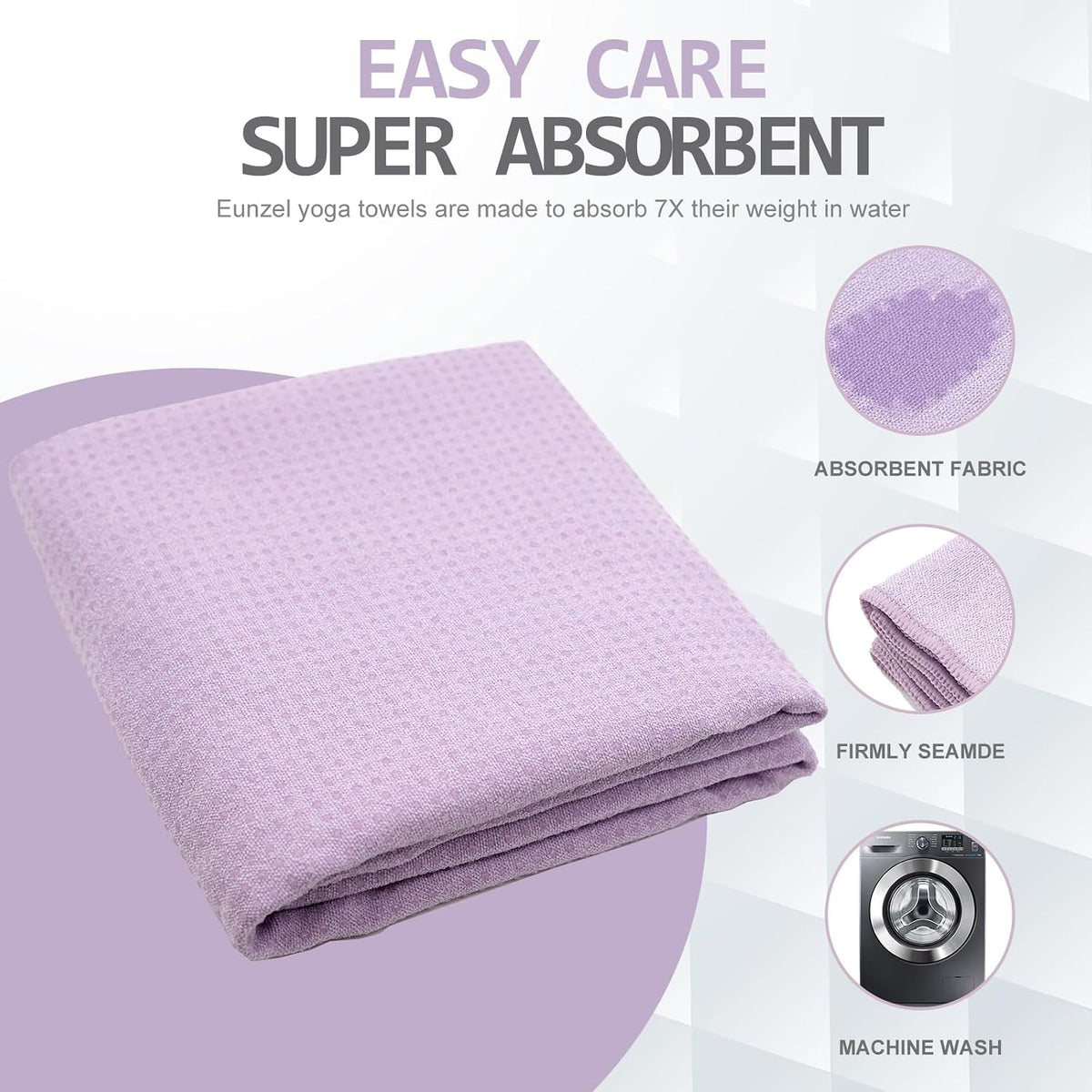 2 Pack Hot Yoga Towel with Grip Dot, Non Slip Yoga Mat Towe Sweat Absorbent Towel for Hot Yoga,Bikram, Pilates and Fitness 72" x 24", Taro Purple/Pink