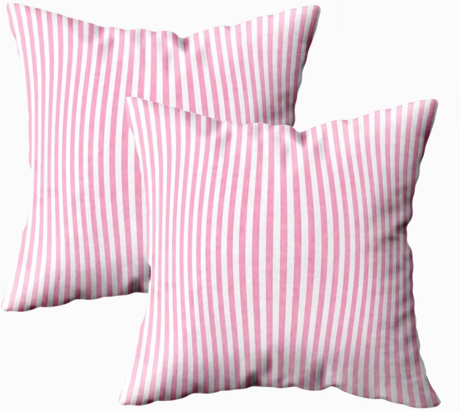 Set of 2 Stripe Pink White Pillow Covers Geometric Stripes Throw Pillow Covers 18x18 Inch Decorative Pillow Cases for Couch Bedroom Living Room